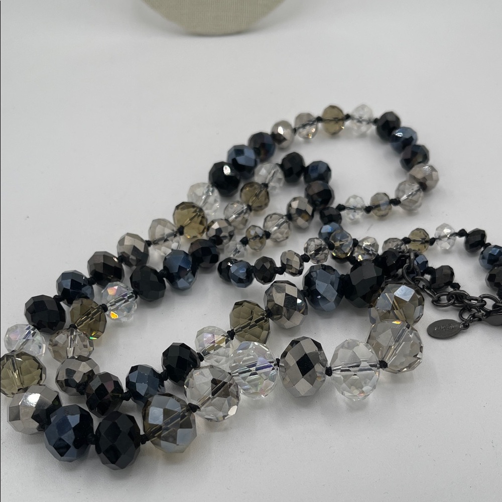 4.15.26-24 Joan Rivers Faceted Bead Necklace in Black, Clear & Smoke 16”+3” ext